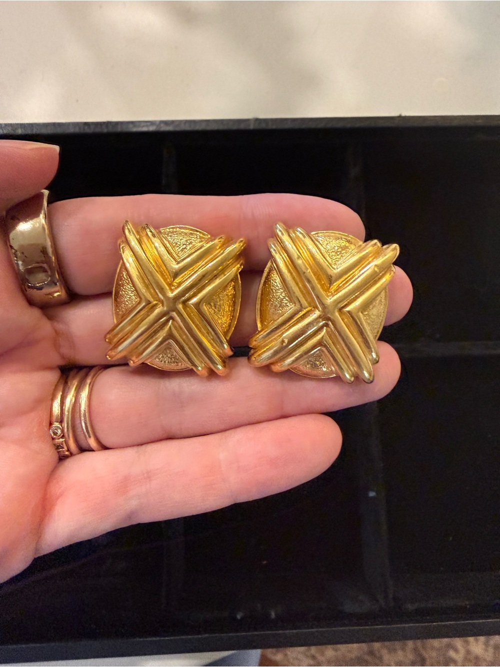St. John Gold-Tone Clip-On Earrings | Vintage Geometric Statement Earrings